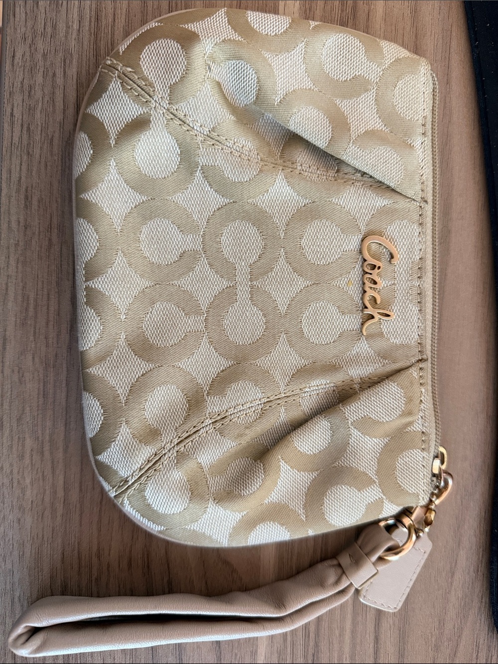Coach Gold-Beige Signature Wristlet Clutch